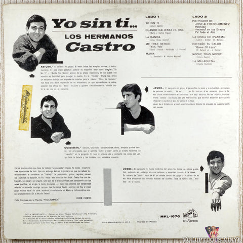 Los Hermanos Castro ‎– Yo Sin Ti... vinyl record back cover