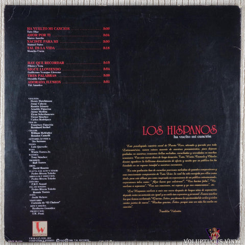 Los Hispanos ‎– Ha Vuelto Mi Canción vinyl record back cover