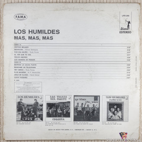 Los Humildes ‎– Mas, Mas, Mas vinyl record back cover