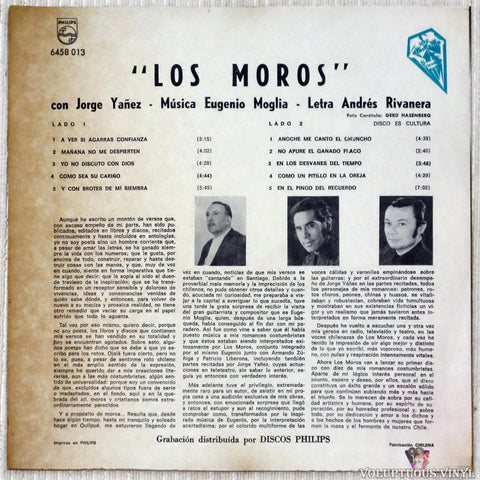 Los Moros Con Jorge Yañez ‎– Los Moros con Jorge Yáñez vinyl record back cover