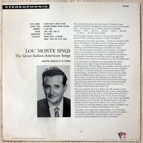 Lou Monte ‎– Sings The Great Italian-American Hits vinyl record back cover