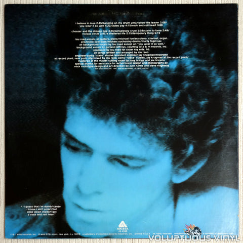 Lou Reed ‎– Rock And Roll Heart - Back Cover - Vinyl Record