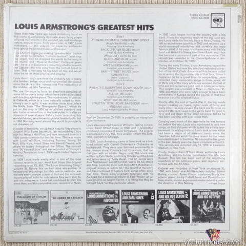 Louis Armstrong – Greatest Hits vinyl record back cover
