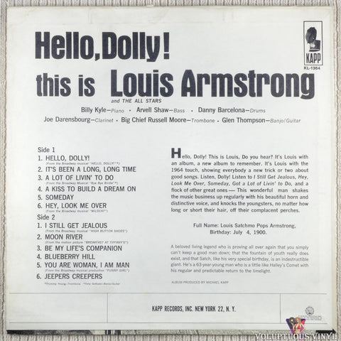 Louis Armstrong ‎– Hello, Dolly! vinyl record back cover