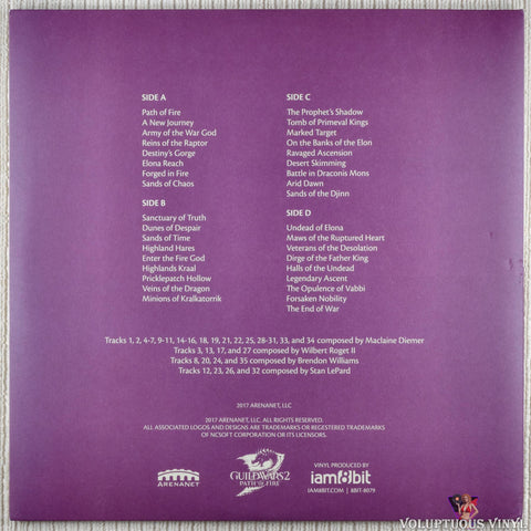 Maclaine Diemer, Wilbert Roget II, Brendon Williams, Stan LePard ‎– Guild Wars 2: Path Of Fire Original Soundtrack vinyl record back cover