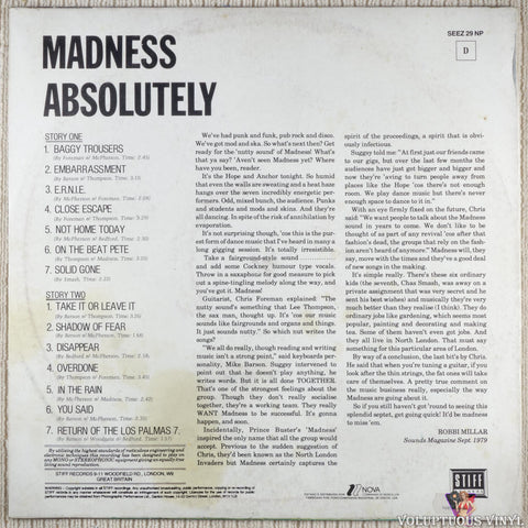 Madness ‎– Absolutely vinyl record back cover