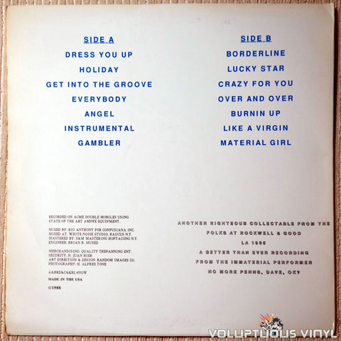 Madonna ‎– Borderline Pop Tart vinyl record back cover