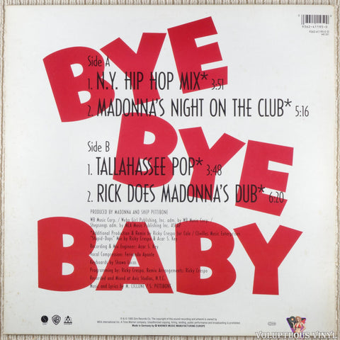 Madonna – Bye Bye Baby vinyl record back cover