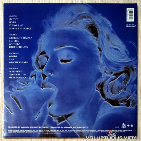 Madonna ‎– Erotica - Vinyl Record - Back Cover