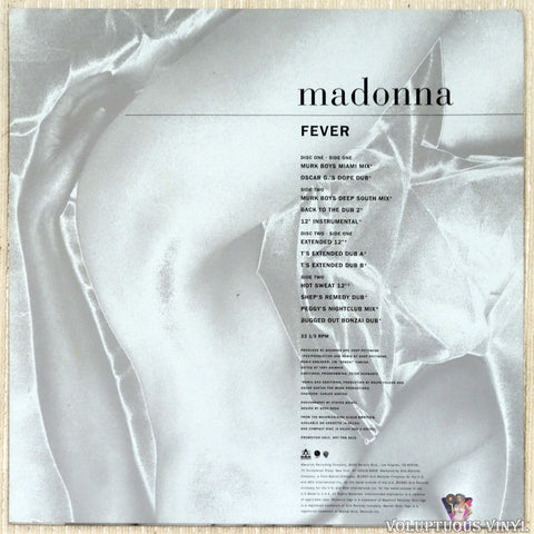 Madonna ‎– Fever vinyl record back cover