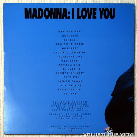 Madonna ‎– I Love You vinyl record back cover