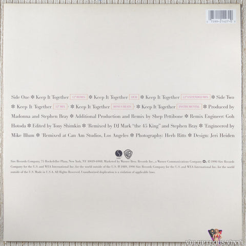 Madonna ‎– Keep It Together vinyl record back cover