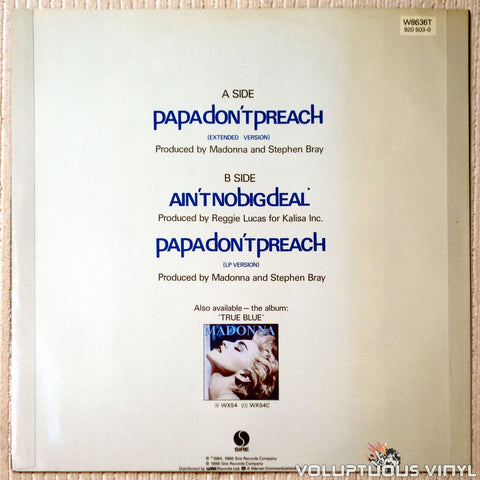 Madonna ‎– Papa Don't Preach - Vinyl Record - Back Cover