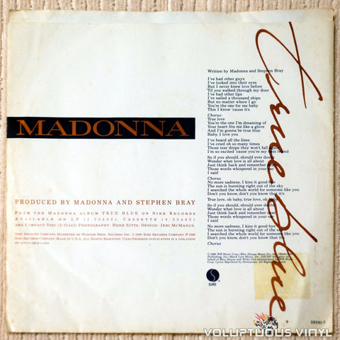 Madonna ‎– True Blue vinyl record back cover