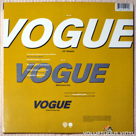 Madonna ‎– Vogue - Vinyl Record - Back Cover