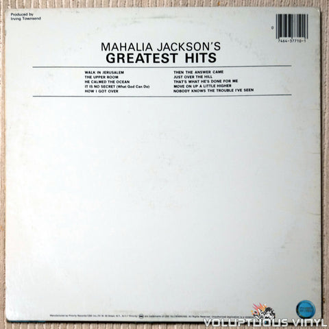 Mahalia Jackson ‎– Mahalia Jackson's Greatest Hits vinyl record back cover