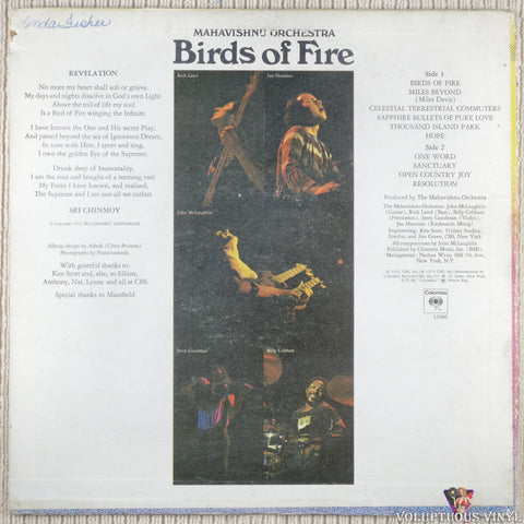 Mahavishnu Orchestra – Birds Of Fire vinyl record back cover