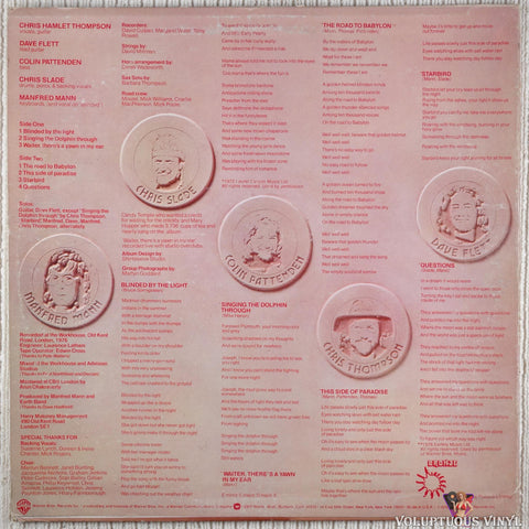 Manfred Mann's Earth Band ‎– The Roaring Silence vinyl record back cover