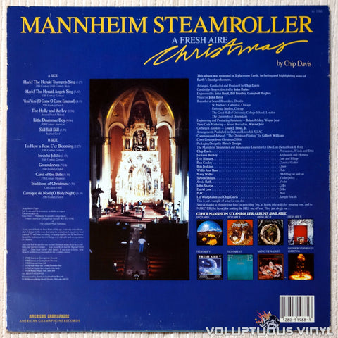 Mannheim Steamroller ‎– A Fresh Aire Christmas vinyl record back cover