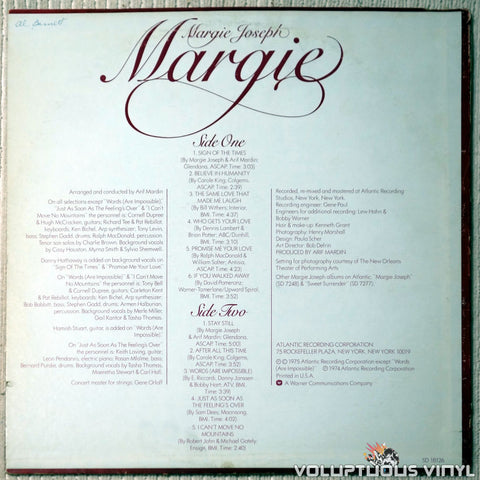 Margie Joseph ‎– Margie - Vinyl Record - Back Cover