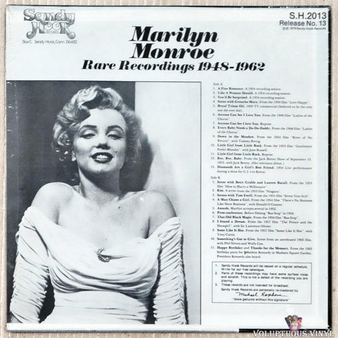 Marilyn Monroe ‎– Rare Recordings 1948-1962 vinyl record back cover