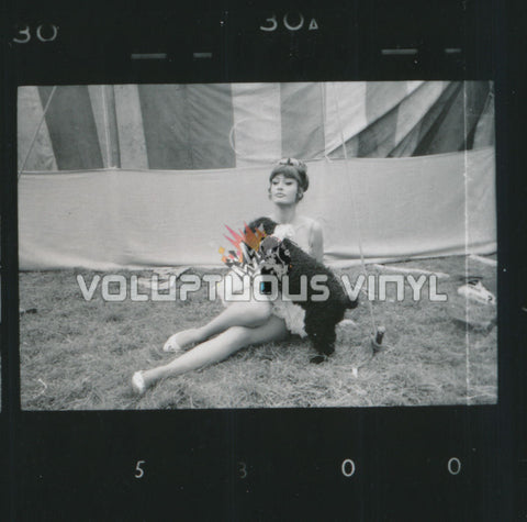 Marisa Mell circus outfit and black dog