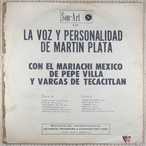 Martin Plata ‎– La Voz Y Personalidad De Martin Plata vinyl record back cover