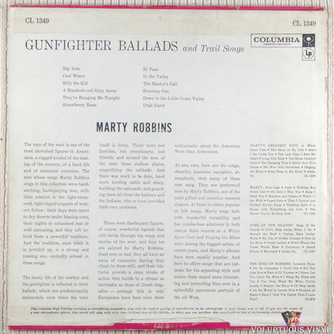 Marty Robbins ‎– Gunfighter Ballads And Trail Songs vinyl record back cover