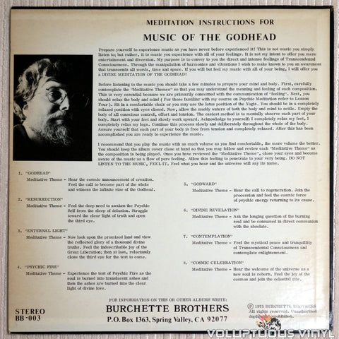 Master Wilburn Burchette ‎– Music Of The Godhead For Supernatural Meditation - Vinyl Record - Back Cover