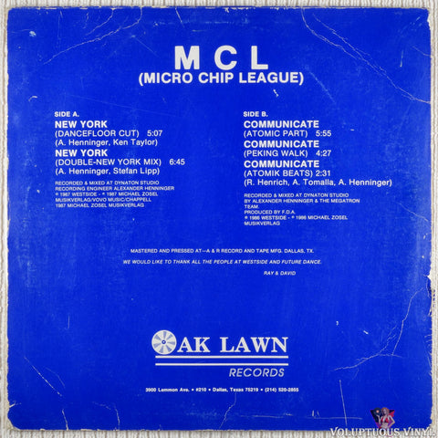MCL (Micro Chip League) – New York Plus Communicate vinyl record back cover