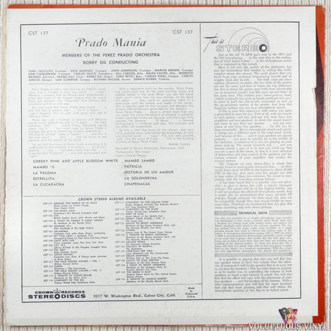 Members Of The Perez Prado Orchestra – Prado Mania vinyl record back cover