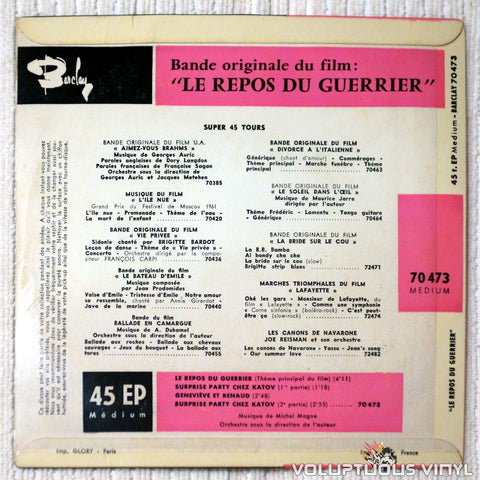 Michel Magne ‎– Le Repos Du Guerrier vinyl record back cover