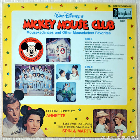 Mickey Mouse Club ‎– Mousekedances And Other Mouseketeer Favorites vinyl record back cover