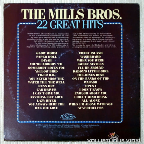 The Mills Brothers - 22 Great Hits - Vinyl Record - Back Cover