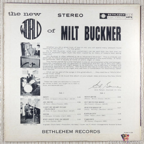 Milt Buckner – The New World Of Milt Buckner vinyl record back cover