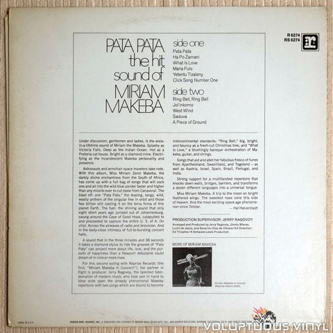 Miriam Makeba ‎– Pata Pata - Vinyl Record - Back Cover