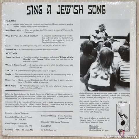 Miss Jackie And Her Friends ‎– Sing A Jewish Song vinyl record back cover