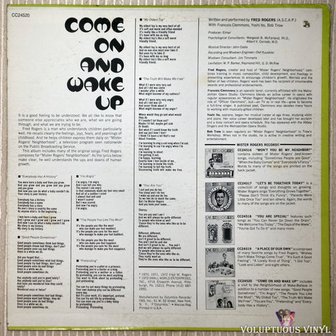 Mister Rogers ‎– Come On And Wake Up vinyl record back cover