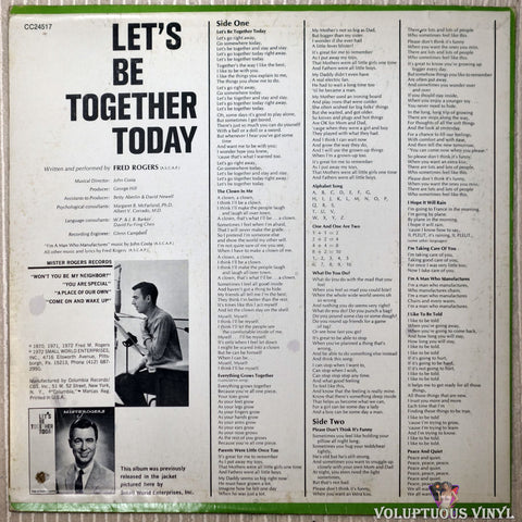 Mister Rogers ‎– Let's Be Together Today vinyl record back cover