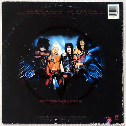 Mötley Crüe ‎– Shout At The Devil vinyl record back cover