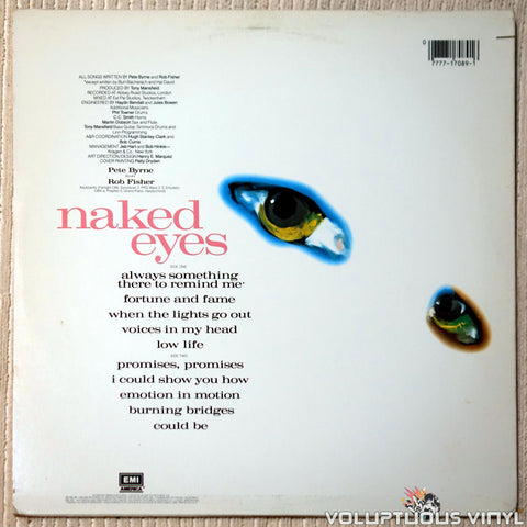 Naked Eyes ‎– Naked Eyes vinyl record back cover