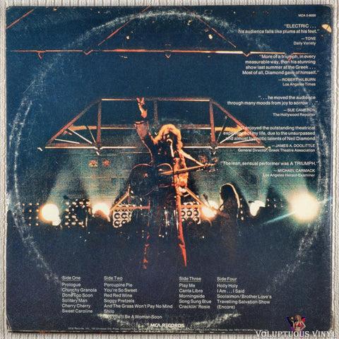 Neil Diamond – Hot August Night vinyl record back cover