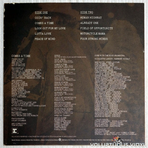 Neil Young – Comes A Time vinyl record back cover