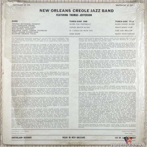 New Orleans Creole Jazz Band Featuring Thomas Jefferson – New Orleans Creole Jazz Band Featuring Thomas Jefferson vinyl record back cover