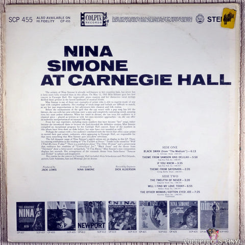 Nina Simone ‎– At Carnegie Hall vinyl record back cover