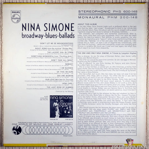 Nina Simone ‎– Broadway - Blues - Ballads vinyl record back cover