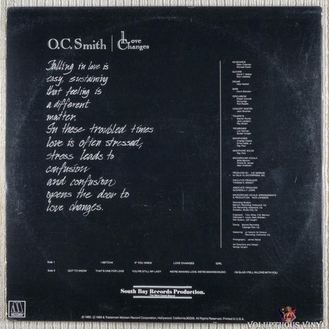 O.C. Smith – Love Changes vinyl record back cover