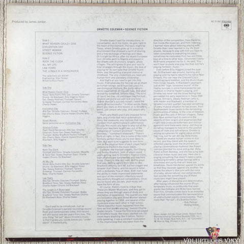 Ornette Coleman – Science Fiction vinyl record back cover