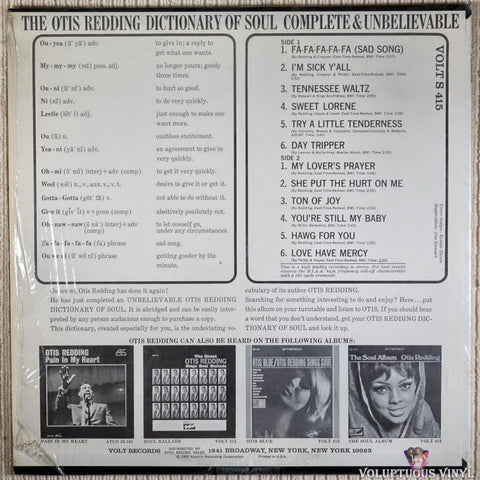 Otis Redding ‎– The Otis Redding Dictionary Of Soul - Complete & Unbelievable vinyl record back cover