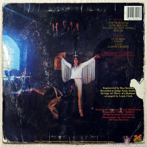 Ozzy Osbourne ‎– Diary Of A Madman vinyl record back cover